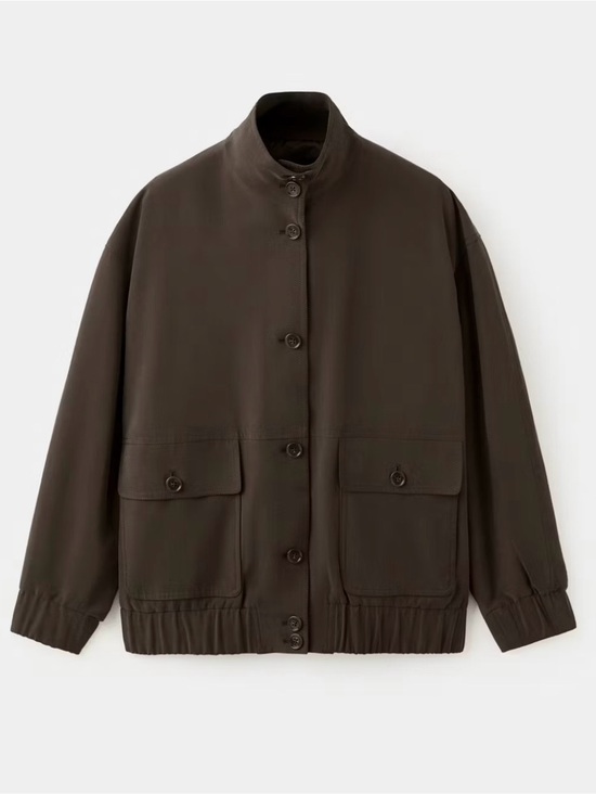 Mango Jackets & Blazers - Mango Women's Dark Brown Lightweight Stand-Collar Shirt Jacket